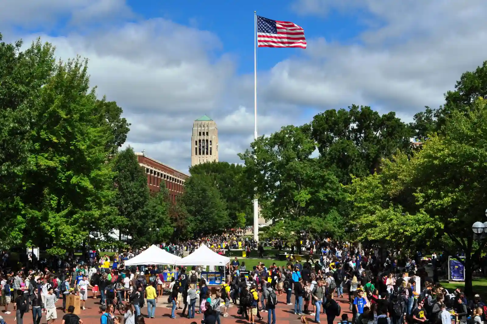 Students gathering on the University of Michigan Diag